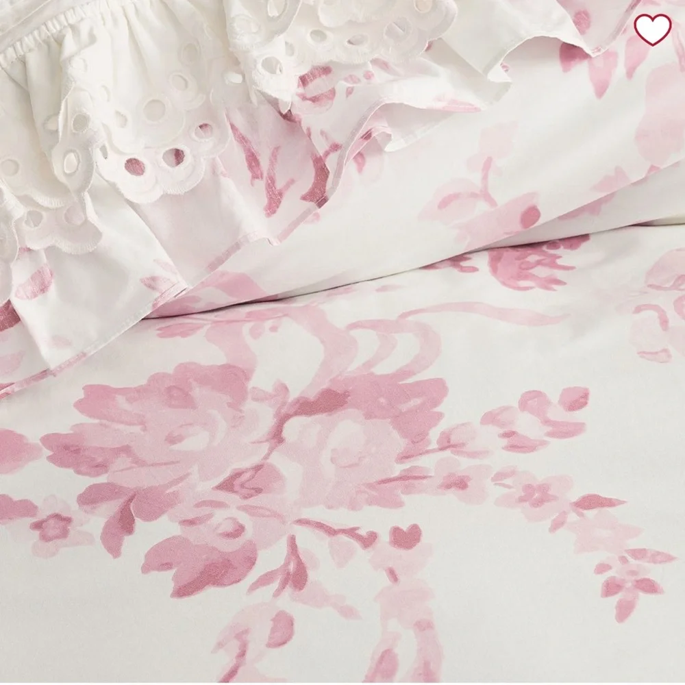 LoveShackFancy Damask Ruffle Duvet Cover Full Queen NEW - Picture 3 of 5